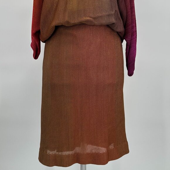 Vintage 1980s Rayon Ombré Dolman Sweater and Elasticated Waist Skirt Ensemble - Picture 2 of 4